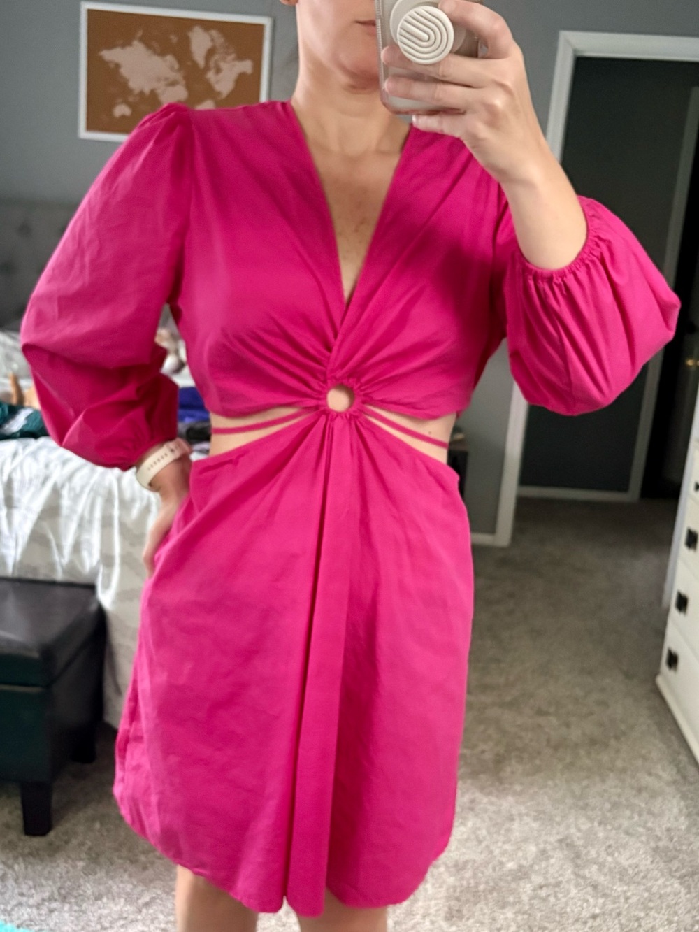 House of Harlow 1960 Fuchsia Cutout Ring-Front Dress